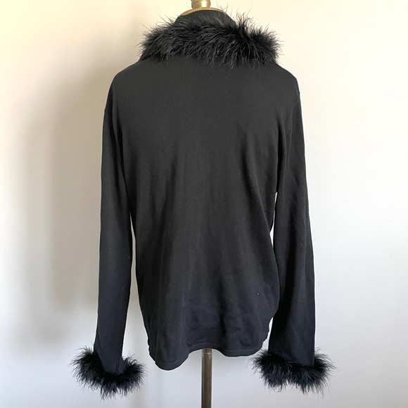 🛑 Vintage April Cornell Black Maribou Feather Trim Cardigan - S/M - Picture 9 of 10